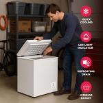 Frigidaire Chest Deep Freezer, 2.0 Cu. Ft. Capacity, Adjustable Thermostat-Removable Vinyl Coated Wire Basket-Easy Defrost Drain- Garage Ready- Pearl White