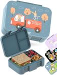 Kids Lunch Box with Compartments – Compact & Lightweight | Leak-Proof, BPA-Free, Dishwasher & Microwave Safe | Hand-Drawn Design for Preschool, School, Travel (Firetruck Bunnies Blue, 2.75 Cups)