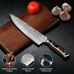 Damascus Chef Knife 3pcs, Professional Japanese Kitchen Knife with High Carbon Steel Core, Ergonomic Resin Handle, Leather Sheath & Luxury Gift Box - Ideal Gift for Men Women
