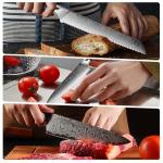 Damascus Chef Knife 3pcs, Professional Japanese Kitchen Knife with High Carbon Steel Core, Ergonomic Resin Handle, Leather Sheath & Luxury Gift Box - Ideal Gift for Men Women