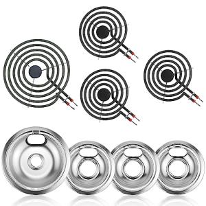 Electric Stove Burner Drip Pans W10196405(8”) W10196406(6”) Silver+Electric Stove Burner Replacement MP15YA(6") MP21YA(8") Compatible for Whirl-pool Ken-more May-tag Ama-na etc by MIFLUS