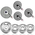 Electric Stove Burner Drip Pans W10196405(8”) W10196406(6”) Silver+Electric Stove Burner Replacement MP15YA(6") MP21YA(8") Compatible for Whirl-pool Ken-more May-tag Ama-na etc by MIFLUS