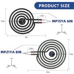 Electric Stove Burner Drip Pans W10196405(8”) W10196406(6”) Silver+Electric Stove Burner Replacement MP15YA(6") MP21YA(8") Compatible for Whirl-pool Ken-more May-tag Ama-na etc by MIFLUS