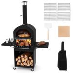 HAPPYGRILL Outdoor Wood Fired Pizza Oven w/Firewood Storage, Side Shelves, Patio Pizza Maker wi/Pizza Stone & Peel, 2 Cooking Grills & Thermometer, Portable Pizza Stove for Backyard Party Camping