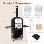 HAPPYGRILL Outdoor Wood Fired Pizza Oven w/Firewood Storage, Side Shelves, Patio Pizza Maker wi/Pizza Stone & Peel, 2 Cooking Grills & Thermometer, Portable Pizza Stove for Backyard Party Camping