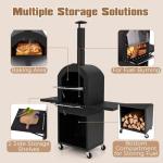 HAPPYGRILL Outdoor Wood Fired Pizza Oven w/Firewood Storage, Side Shelves, Patio Pizza Maker wi/Pizza Stone & Peel, 2 Cooking Grills & Thermometer, Portable Pizza Stove for Backyard Party Camping