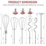 Hand Mixer Attachments Beater 6Pcs, Whisk, Blending Rod and Dough Hooks, Stainless Steel Hand Mixer Accessories for Kitchenaid Hand Mixers KHM3 KHM5 KHM7 KHM9, Dishwasher Safe