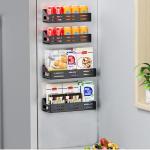 Carwiner 4 Pack Magnetic Spice Rack for Refrigerator, Magnetic Refrigerator Organizer, Strong Magnetic Fridge Shelf, Rustproof Side Fridge Storage Rack for Kitchen,Black (CW-CTTLJ-4P)