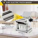 Dyna-Living Electric Pasta Maker Noodle Maker Machine Dough Spaghetti Roller Pressing Machine Thickness Adjustable Stainless Steel 135W for for Home Family Use (1.5mm round noodle+4mm flat noodle)