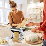 Dyna-Living Electric Pasta Maker Noodle Maker Machine Dough Spaghetti Roller Pressing Machine Thickness Adjustable Stainless Steel 135W for for Home Family Use (1.5mm round noodle+4mm flat noodle)
