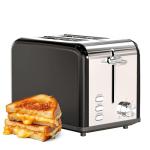 YSSOA 2-Slice Stainless Steel Toaster, 6 Browning Setting and 3 Function, Extra Wide Slot & Removable Crumb Tray, for Bread & Waffle, Black