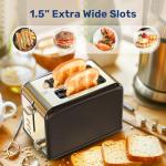 YSSOA 2-Slice Stainless Steel Toaster, 6 Browning Setting and 3 Function, Extra Wide Slot & Removable Crumb Tray, for Bread & Waffle, Black