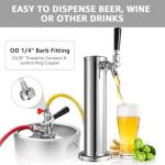 Single Beer tap Tower with 1/4 Barb, 3'' Draft Kegerator Tap Tower Stainless Steel Keg Tower Parts Stainless Core Self-Closing Beer Faucet Brewing Tower Dispenser with Pre-assembled Beer Lines Kit