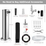 Single Beer tap Tower with 1/4 Barb, 3'' Draft Kegerator Tap Tower Stainless Steel Keg Tower Parts Stainless Core Self-Closing Beer Faucet Brewing Tower Dispenser with Pre-assembled Beer Lines Kit