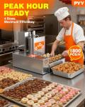 PYY Commercial Mini Donut Machine - 4 Row Fully Automatic Commercial Donut Maker Machine, 1800 Pcs/Hr, Upgraded Anti-Stick Donut Fryer Machine, Makes Mini DIA 1.18"-1.97" Donut, 5.5L Hopper, 1800W
