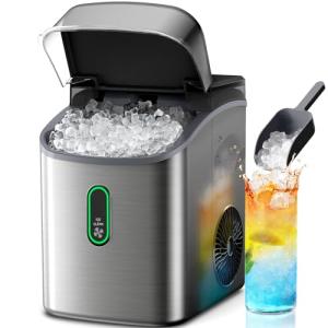 Silonn Nugget Ice Maker Countertop, Pebble Ice Maker with Soft Chewable Ice, One-Click Operation Ice Machine with Self-Cleaning, 33lbs/24H, Stainless Steel