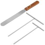 Crepe Spreader and Spatula Kit, Wood Handle Offset Spacula 12",Stainless Steel 7" & 5" T-Shaped Batter Spreaders, Pancake Tool, Crepes Turner Sticks Fit Any Crepe Pan Maker, Pack of 3