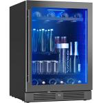 Zephyr 24" Wine Fridge & Beverage Refrigerator Single Zone Under Counter - Mini Wine Cooler Cellars Small Beer Cabinet Drink Chiller Freestanding with French Glass Door Black, 7 Bottles, 112 Cans