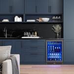 Zephyr 24" Wine Fridge & Beverage Refrigerator Single Zone Under Counter - Mini Wine Cooler Cellars Small Beer Cabinet Drink Chiller Freestanding with French Glass Door Black, 7 Bottles, 112 Cans