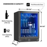 Zephyr 24" Wine Fridge & Beverage Refrigerator Single Zone Under Counter - Mini Wine Cooler Cellars Small Beer Cabinet Drink Chiller Freestanding with French Glass Door Black, 7 Bottles, 112 Cans