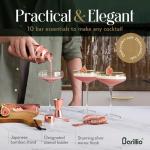 Barillio Rose Gold Bartender Kit - Stainless-Steel Cocktail Shaker Set w/Bamboo Stand - Mixology Bar Tools w/Shaker, Drink Mixer Spoon & Muddler for Cocktails - Home Bar Accessories - 10-Pc Bar Set