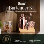 Barillio Rose Gold Bartender Kit - Stainless-Steel Cocktail Shaker Set w/Bamboo Stand - Mixology Bar Tools w/Shaker, Drink Mixer Spoon & Muddler for Cocktails - Home Bar Accessories - 10-Pc Bar Set
