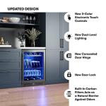 Zephyr 24" Wine Fridge & Beverage Refrigerator Single Zone Under Counter - Mini Wine Cooler Cellars Small Beer Cabinet Drink Chiller Freestanding with French Glass Door Black, 7 Bottles, 112 Cans