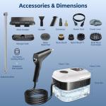 Gyrivav Steam Cleaner, 6-Level Adjustable Handle, 15s Heat-Up, 1.48 Qt Tank, 1500W Pressurized Handheld Steam Cleaner with Accessories for Home, Kitchen, Bathroom, Car, Tile, Grout