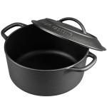 EDGING CASTING Pre-Seasoned Cast Iron Dutch Oven Pot with Lid Dual Handle, Sourdough Bread Baking Pots， Round 7 Quart, Black