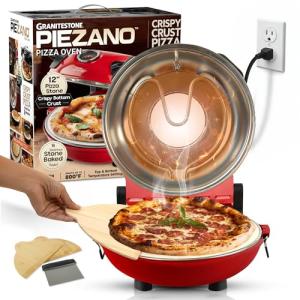 PIEZANO Crispy Crust Pizza Oven by Granitestone – 12 Inch Electric Pizza Oven Indoor Countertop Maker with Ceramic Stone Heats up to 800˚F for Delicious Stone Baked Pizzeria Style Pizza at Home