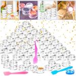MotBach 100 Pcs 5g Empty Plastic Containers with Clear Lids,Mini Makeup Sample Containers, Small Sample Pot Jars Round Cosmetic Jars with Mini Spatulas for Liquid Sample Powder Creams Lotions