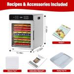 Food Dehydrator with 10 Stainless Steel Trays, 800W Fruit Dehydrator Machine with 24H Digital Timer & 194℉ Temperature Control, 4 Presets Menu Meat Dehydrator for Jerky, Herb, Mushroom, Beef