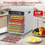 Food Dehydrator with 10 Stainless Steel Trays, 800W Fruit Dehydrator Machine with 24H Digital Timer & 194℉ Temperature Control, 4 Presets Menu Meat Dehydrator for Jerky, Herb, Mushroom, Beef