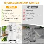 YSEPOZ 7 IN 1 Upgraded Rotary Cheese Grater with Handle – Vegetable Shredder with Built-in Storage Blade Slot, 5 Versatile Blades, Strong Suction Base Round Mandoline Slicer, Food Chopper for Kitchen