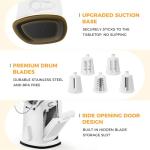 YSEPOZ 7 IN 1 Upgraded Rotary Cheese Grater with Handle – Vegetable Shredder with Built-in Storage Blade Slot, 5 Versatile Blades, Strong Suction Base Round Mandoline Slicer, Food Chopper for Kitchen