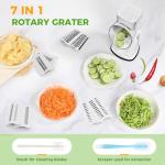 YSEPOZ 7 IN 1 Upgraded Rotary Cheese Grater with Handle – Vegetable Shredder with Built-in Storage Blade Slot, 5 Versatile Blades, Strong Suction Base Round Mandoline Slicer, Food Chopper for Kitchen