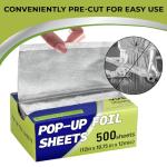 Biocean 500 Pre-Cut Aluminum Foil Sheets, 12" x 10.75" Pop-Up Foil Sheets for Restaurant Use, Disposable Food Wrapping for Burritos, Hot Dogs, and Sandwiches
