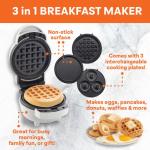 MasterChef 3-in-1 Mini Holiday Breakfast Maker- Make Eggs Pancakes Donuts Waffles & More in 1 Easy to Use Appliance! 3 Removable NonStick Cooking Plates for Quick Cleaning Storing- Compact Cooker Gift