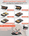 CATTLEMAN CUISINE Panini Press Grill Sandwich Maker with Removable Plates, 1600W, 6 in 1 Indoor Grill with Meat Thermometer, Electric Contact Grills for Kitchen, Stainless Steel