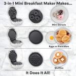 MasterChef 3-in-1 Mini Holiday Breakfast Maker- Make Eggs Pancakes Donuts Waffles & More in 1 Easy to Use Appliance! 3 Removable NonStick Cooking Plates for Quick Cleaning Storing- Compact Cooker Gift