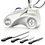 Manual Knife Sharpener, Cycle Adjustment 5 Replaceable Sharpening Stages Sharpener for Precision, Bread, Serrated, Chef's Knives, Scissors