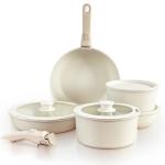 GOURMETIFIC® Pots and Pans Cookware Set [11 PIECES] - Non Toxic Ceramic Coated Cooking Ware - Induction, Gas & Oven Kitchenware - Non Stick Pot & Pan with Removable Handles & Stackable (Cream)