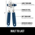 GORILLA GRIP Heavy Duty Stainless Steel Smooth Edge Manual Can Opener and Bottle Openers, Soft Comfortable Handle, Oversized Handheld Turn Knob, US Designed Multifunctional Kitchen Tool, Blue