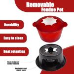 Mabeeze Cast Iron Fondue Pot Set for Cheese, Chocolate or Meat - Red Enameled 1.6 Qt Pot - Includes 6 Fondue Forks