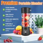 Portable Blender, Personal Size for Shakes and Smoothies with 6 Ultra Sharp Blades, Personal Blender USB Rechargeable Magnetic for Travel, Office, Gym (Black)