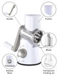 Cheese Grater Rotary, Rotary Grater for Kitchen, Kitchen Grater Vegetable Slicer with 3 Drum Blades, Fast Cutting Cheese Shredder for Vegetables and Nuts