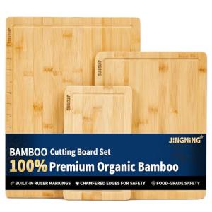 Cutting Board Set of 3 – Small, Medium, Large Wooden Cutting Boards for Kitchen for Chefs – Anti-Cut Chopping Board with Laser Engraved Inch Ruler, Charcuterie Accessories, Meal Prep