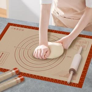 Silicone Baking Mat with Measurements, Extra Large 0.7mm 24" x 16" Pastry Dough Sheet, Pie Crust Rolling sourdough tools Supplies for Making Pizza, Pie, Christmas Cookies, Bread, Non Stick