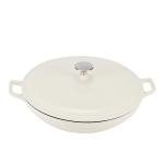 Amazon Basics Enameled Cast Iron Covered Round Casserole Skillet with Lid for Oven, 3.3-Quart, White
