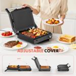 Electric Indoor Grill, 14'' Panini Press Grill, 1600W Electric Grill for Steak, Burger, Sandwich, 450℉ Dual Cooking Plates, 180° Flat Griddle, Removable Non-stick Grill & Drip Tray, Dishwasher Safe